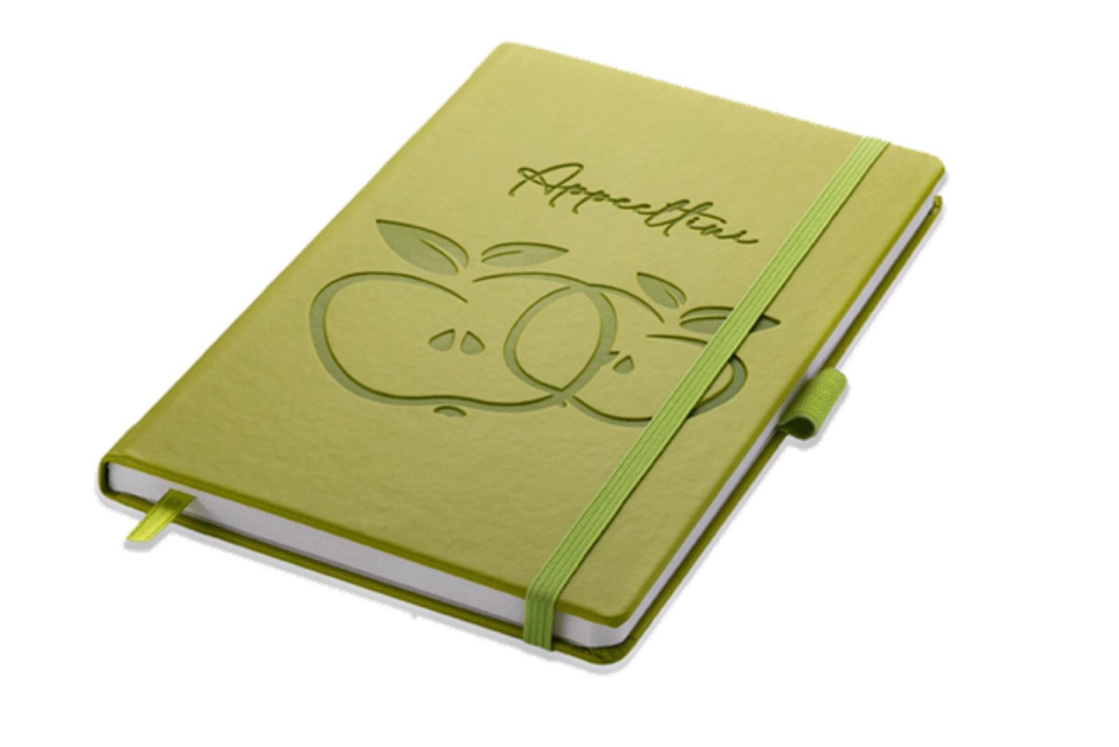 Nachhaltiges Notizbuch in grün mit Cover aus Apfelleder