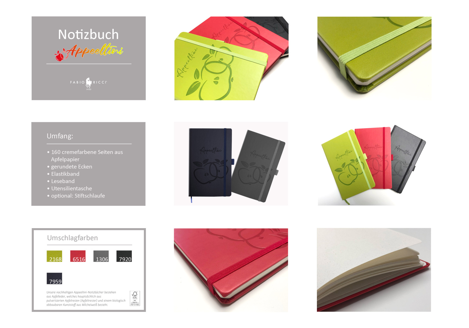 Appeeltini Notizbuch in 5 Farben