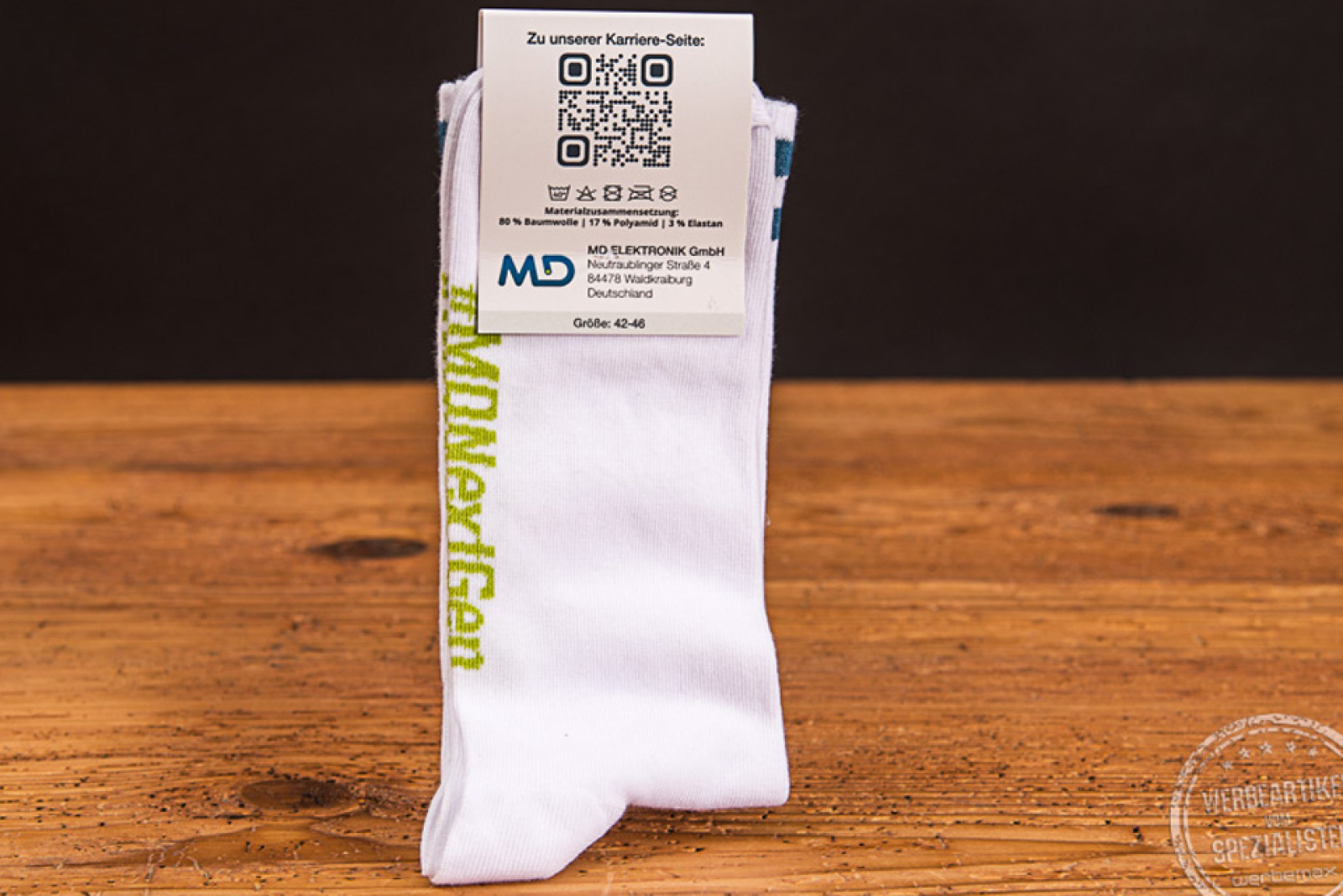 Tennis-Socken mit Werbebanderole MD Elektronik