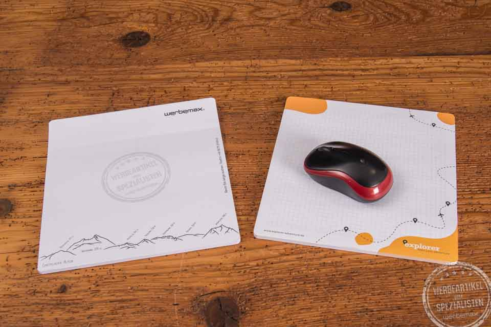 Mousepad und Haftnotizen als Werbegeschenk mit Logo und Mouse.