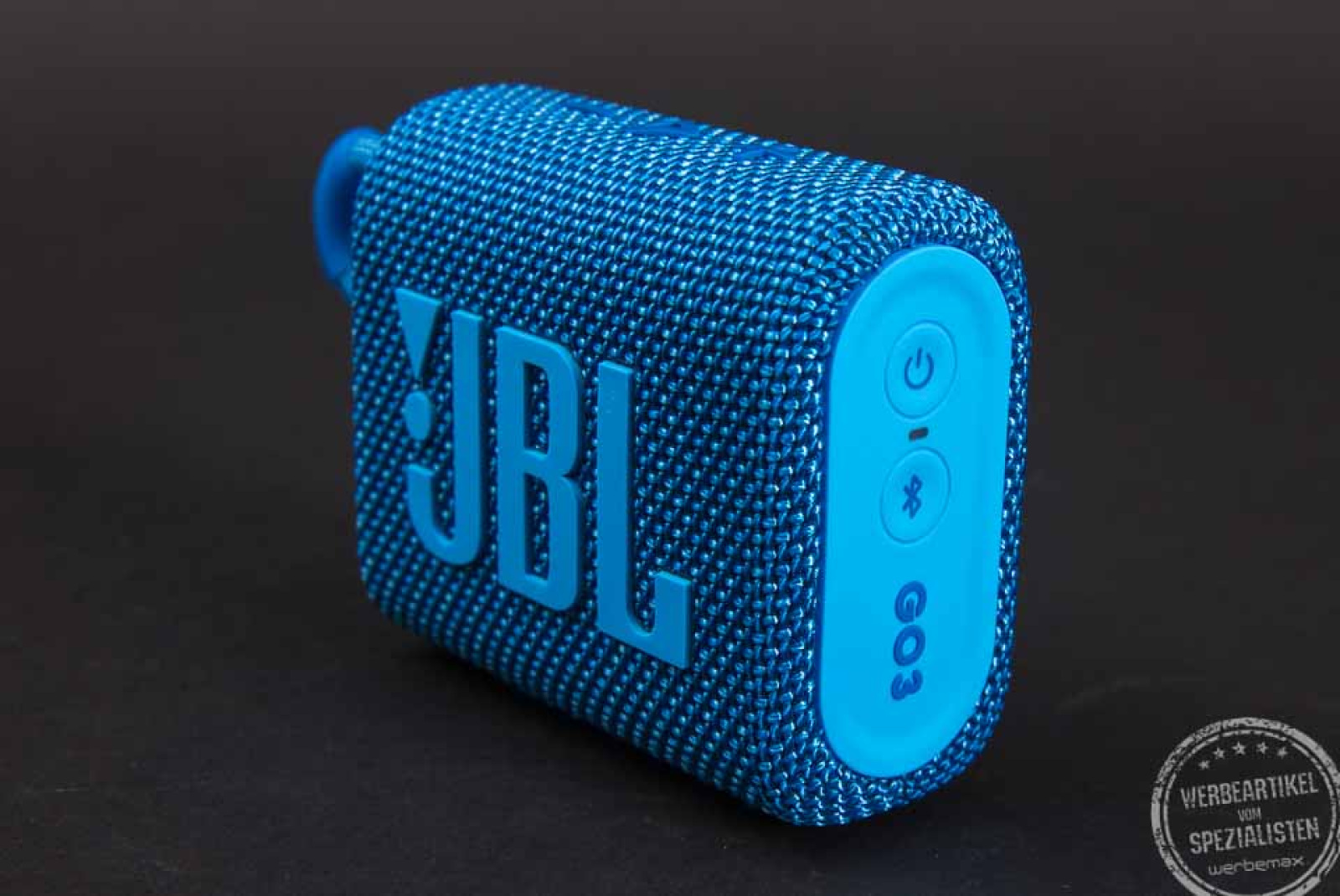 JBL Lautsprecher in blau aus recyceltem Kunststoff als Werbeartikel