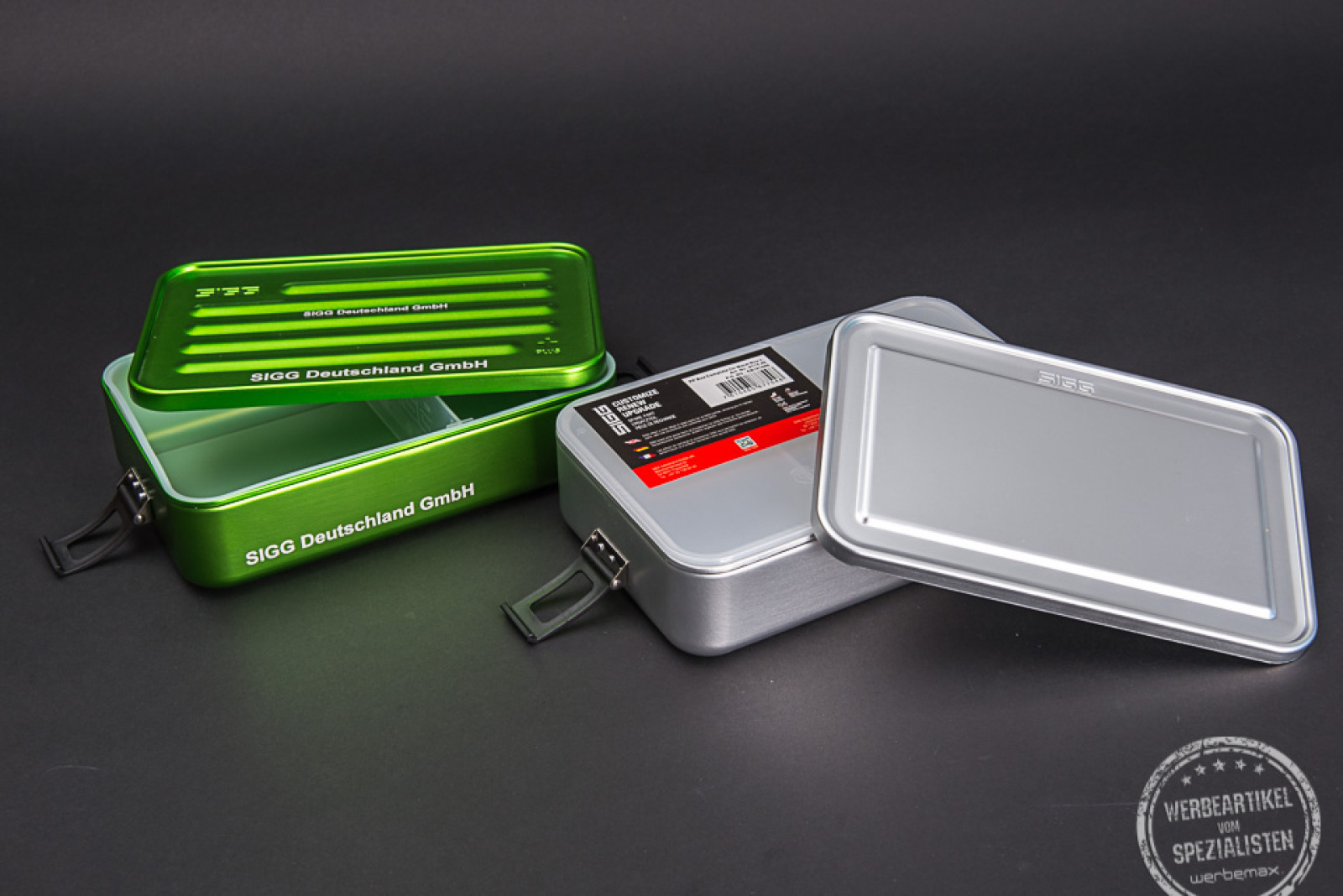 SIGG Lunchbox mit Werbeanbringung in Grün und Silber